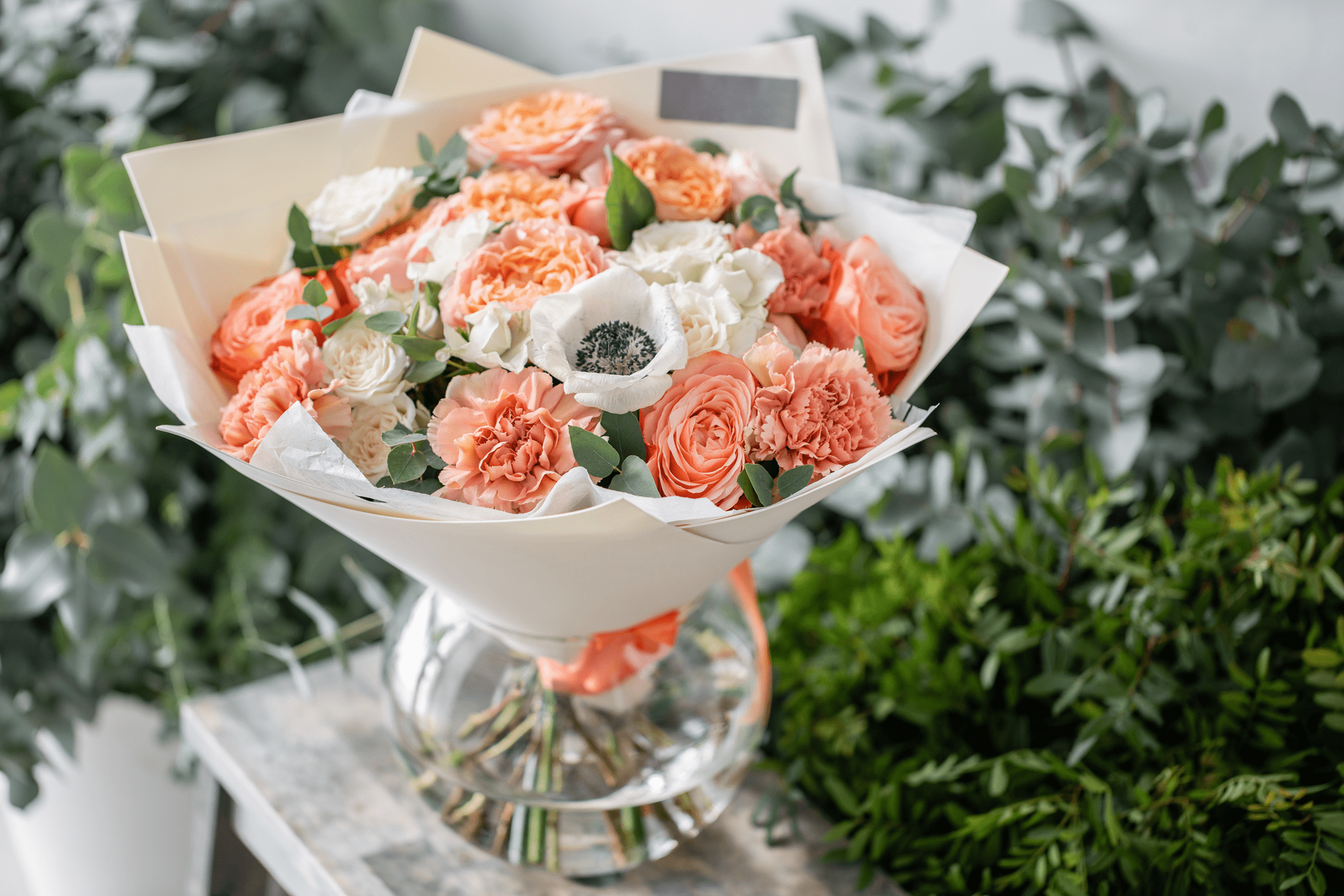 Bouquet of assorted flowers in a vase.