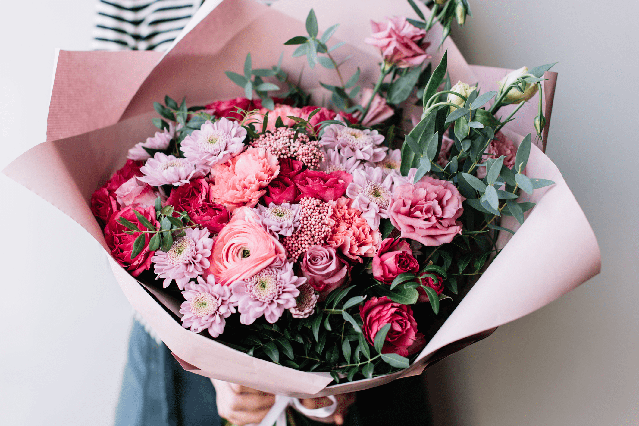 Bouquet of pink and red flowers.